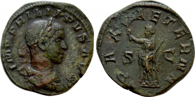 PHILIP II (247-249). Sestertius. Rome.

Obv: IMP PHILIPPVS AVG.
Laureate, dra...
