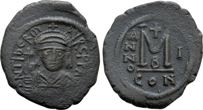 MAURICE TIBERIUS (582-602). Follis. Constantinople. Dated RY 1 (582/3). 

Obv:...