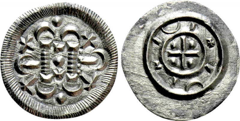 HUNGARY. Bela II (1131-1141). Denar. 

Obv: Ornaments.
Rev: Cross with pellet...