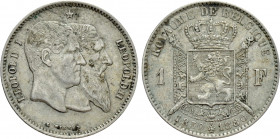 BELGIUM. Leopold II (1865-1909). 1 Franc (1880). Commemorating 50 years of the Belgian Independence