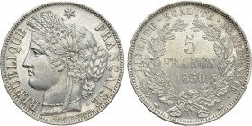 FRANCE. Second Republic (1848-1852). 5 Francs (1850-A). Paris