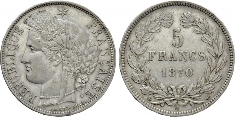 FRANCE. Third Republic (1870-1940). 5 Francs (1870-A). Paris. 

Obv: REPUBLIQU...