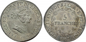 ITALY. Lucca & Piombino. Elisa Bonaparte & Felice Baciocchi (1804-1815). 5 Franchi (1805)
