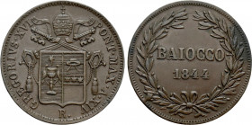 ITALY. Papal States. Gregorius XVI (1831-1846). Baiocco (1844/XIV). Rome