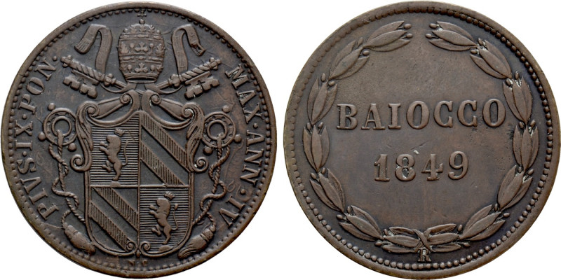 ITALY. Papal States. Pius IX (1846-1870). Baiocco (1849/IV). Rome. 

Obv: PIVS...