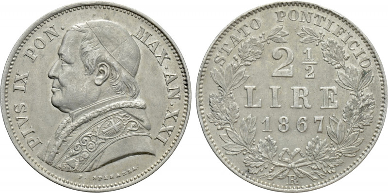 ITALY. Papal States. Pius IX (1846-1870). 2 1/2 Lire (1867/XXI). Rome. 

Obv: ...