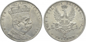 ITALY. Umberto I (1878-1900). Tallero / 5 Lire (1891). Eritrea colony. Rome mint