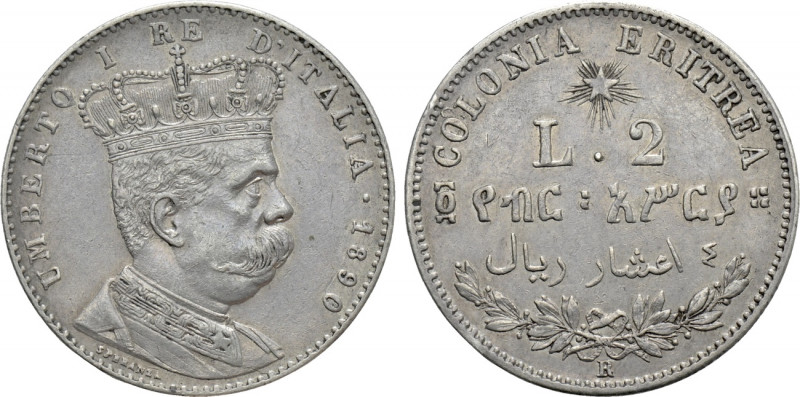 ITALY. Umberto I (1878-1900). 2 Lire (1890). Eritrea colony. Rome mint. 

Obv:...