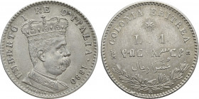 ITALY. Umberto I (1878-1900). 1 Lira (1890). Eritrea colony. Rome mint