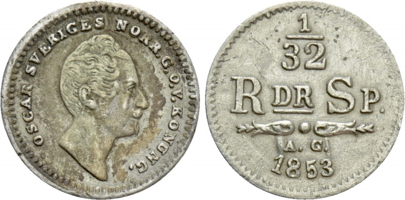 SWEDEN. Oscar I (1844-1859). 1/32 Riksdaler (1853-AG). 

Obv: OSCAR SVERIGES N...