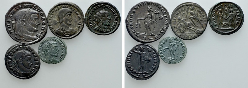 5 Roman Coins. 

Condition: See picture.

Weight: g.
 Diameter: mm.