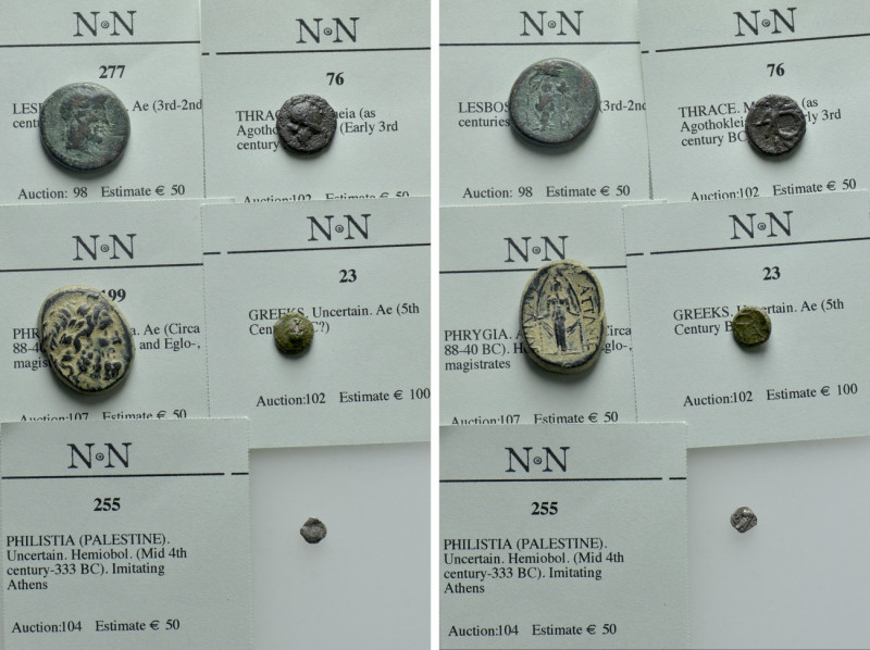 5 Greek Coins. 

Condition: See picture.

Weight: g.
 Diameter: mm.