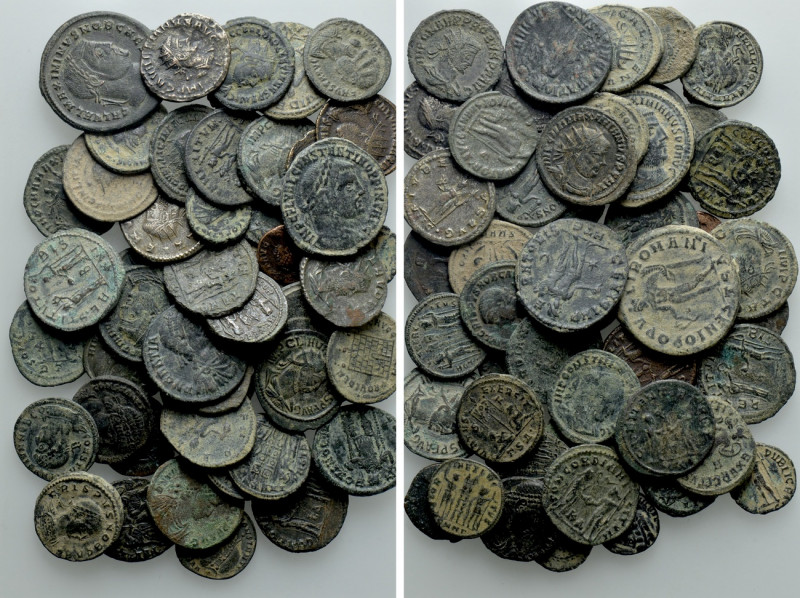 Circa 50 Roman Coins. 

Condition: See picture.

Weight: g.
 Diameter: mm.