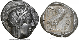 ATTICA. Athens. Ca. 440-404 BC. AR tetradrachm (26mm, 17.15 gm, 9h). NGC AU 4/5 - 4/5. Mid-mass coinage issue. Head of Athena right, wearing earring, ...