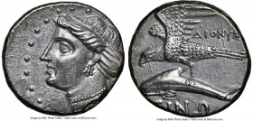 PAPHLAGONIA. Sinope. Ca. late 4th Century BC. AR drachm (18mm, 5.03 gm, 5h). NGC MS 4/5 - 3/5. Dionysi(us), magistrate. Head of nymph left, wearing tr...