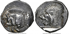 MYSIA. Cyzicus. Ca. 5th century BC. AR obol(?) (10mm, 0.89 gm, 2h). NGC MS 5/5 - 4/5. Forepart of boar left, wearing beaded collar, pelleted truncatio...