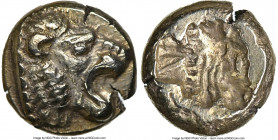 LESBOS. Mytilene. Ca. 521-478 BC. EL sixth-stater or hecte (10mm, 2.53 gm, 8h). NGC AU 4/5 - 5/5. Head of roaring lion right, wearing beaded collar / ...
