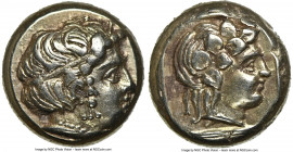 LESBOS. Mytilene. Ca. 412-378 BC. EL sixth-stater or hecte (9mm, 2.55 gm, 6h). NGC Choice XF 4/5 - 4/5. Head of Io right, wearing horned stephane with...
