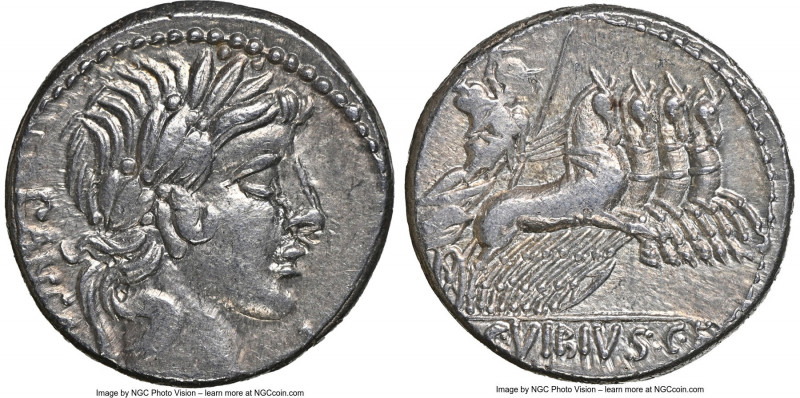 C. Vibius C. f. Pansa (ca. 90 BC). AR denarius (18mm, 4.03 gm, 7h). NGC AU 4/5 -...