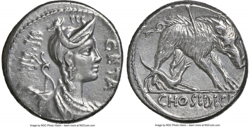C. Hosidius C.f. Geta (ca. 68 or 64 BC). AR denarius (16mm, 4.01 gm, 7h). NGC Ch...
