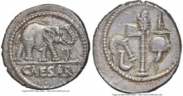 Julius Caesar, as Dictator (49-44 BC). AR denarius (19mm, 3.89 gm, 4h). NGC Choice AU S 5/5 - 5/5. Military mint traveling with Caesar in northern Ita...