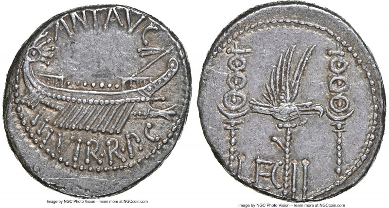 Marc Antony, as Triumvir and Imperator (43-30 BC). AR denarius (17mm, 3.25 gm, 6...