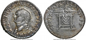 Titus (AD 79-81). AR denarius (19mm, 3.29 gm, 7h). NGC Choice AU 5/5 - 3/5. Rome, AD 80. IMP TITVS CAES VESPASIAN AVG P M, laureate head of Titus left...