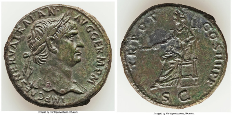 Trajan (AD 98-117). AE sestertius (34mm, 25.55 gm, 5h). XF, tooled. Rome, AD 101...
