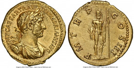 Hadrian (AD 117-138). AV aureus (20mm, 7.26 gm, 6h). NGC AU 5/5 - 2/5, Fine Style, brushed, edge mark. Rome, AD 119-122. IMP CAESAR TRAI-AN HADRIANVS ...