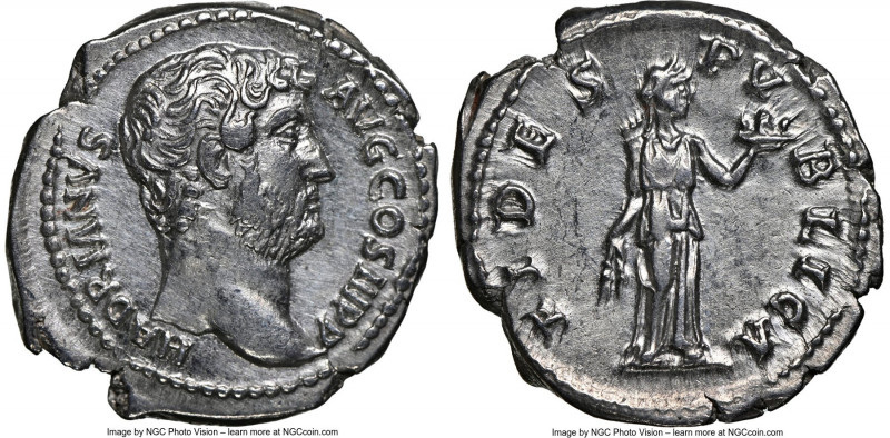 Hadrian (AD 117-138). AR denarius (20mm, 3.60 gm, 5h). NGC Choice XF 5/5 - 3/5, ...