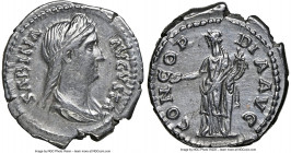 Sabina (AD 128-136/7). AR denarius (18mm, 3.13 gm, 5h). NGC AU 5/5 - 3/5, brushed. Rome, ca. 128-136/7. SABINA-AVGVSTA, diademed, draped bust of Sabin...