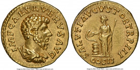 Lucius Verus (AD 161-169). AV aureus (19mm, 7.18 gm, 5h). NGC XF 5/5 - 3/5, edge filing. Rome, December AD 162-163. IMP CAES L VERVS AVG, bare headed,...