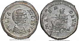 Julia Domna (AD 193-217). AR denarius (20mm, 3.12 gm, 5h). NGC AU 5/5 - 2/5, cuts. Rome, AD 196-211. IVLIA-AVGVSTA, Draped bust of Julia Augusta right...