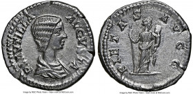 Plautilla (AD 202-205). AR denarius (19mm, 3.48 gm, 6h). NGC Choice XF 4/5 - 4/5. Rome. PLAVTILLA-AVGVSTA, draped bust of Plautilla right, seen from f...