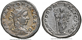 Elagabalus (AD 218-222). AR antoninianus (22mm, 5.90 gm, 10h). NGC XF 5/5 - 4/5. Rome. IMP ANTONINVS AVG, radiate, draped, and cuirassed bust of Elaga...