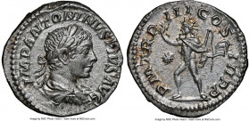 Elagabalus (AD 218-222). AR denarius (19mm, 2.87 gm, 6h). NGC MS 5/5 - 2/5. Rome, AD 220. IMP ANTONINVS PIVS AVG, laureate, draped bust of Elagabalus ...