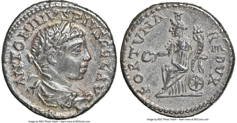 Elagabalus (AD 218-222). AR denarius (18mm, 3.57 gm, 7h). NGC AU 5/5 - 3/5. Anti...