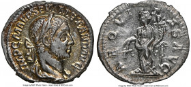 Severus Alexander (AD 222-235). AR denarius (19mm, 2.33 gm, 6h). NGC Choice AU 4/5 - 4/5. Rome, AD 227. IMP C M AVR SEV ALEXAND AVG, laureate, draped ...