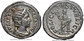 Julia Mamaea (AD 222-235). AR denarius (21mm, 3.22 gm, 7h). NGC Choice AU S 5/5 - 5/5. Rome. IVLIA MA-MAEA AVG, draped bust of Julia Mamaea right, see...