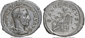 Maximinus I (AD 235-238). AR denarius (20mm, 2.89 gm, 6h). NGC Choice XF 5/5 - 3/5. Rome, AD 235-236. IMP MAXIMINVS PIVS AVG, laureate, draped, and cu...