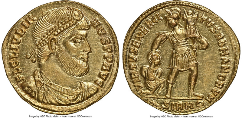 Julian II, as Augustus (AD 360-363). AV solidus (21mm, 4.44 gm, 12h). NGC MS 5/5...