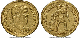 Julian II, as Augustus (AD 360-363). AV solidus (22mm, 4.49 gm, 5h). NGC AU 5/5 - 4/5. Antioch, 3rd officina, AD 361-363. FL CL IVLIA-NVS P F AVG, pea...