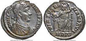Magnus Maximus, Western Roman Empire (AD 383-388). AR siliqua (17mm, 1.64 gm, 11h). NGC AU 4/5 - 2/5, edge chip, brushed. Milan, summer AD 387-28 Augu...
