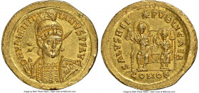 Valentinian III, Western Roman Empire (AD 425-455). AV solidus (21mm, 4.39 gm, 6h). NGC MS 5/5 - 4/5. Constantinople, 2nd officina, AD 426. D N VALENT...