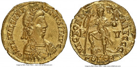 Valentinian III, Western Roman Empire (AD 425-455). AV solidus (20mm, 4.42 gm, 12h). NGC MS 5/5 - 4/5, edge flaw. Ravenna, ca. AD 430-445. D N PLA VAL...