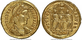 Theodosius I, Eastern Roman Empire (AD 379-395). AV solidus (21mm, 4.50 gm, 12h). NGC Choice MS S 5/5 - 5/5. Thessalonica, ca. 9 August AD 379-25 Augu...