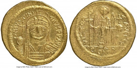 Justinian I the Great (AD 527-565). AV solidus (20mm, 4.48 gm, 6h). NGC MS 4/5 - 3/5, brushed. Constantinople, 6th officina, ca. AD 545-565. D N IVSTI...