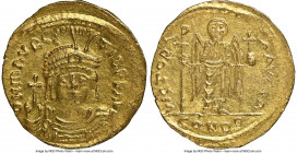 Maurice Tiberius (AD 582-602). AV solidus (22mm, 4.47 gm, 7h). NGC MS 4/5 - 3/5. Constantinople, 1st officina. o N mAVRC-TIb PP AVG, draped and cuiras...