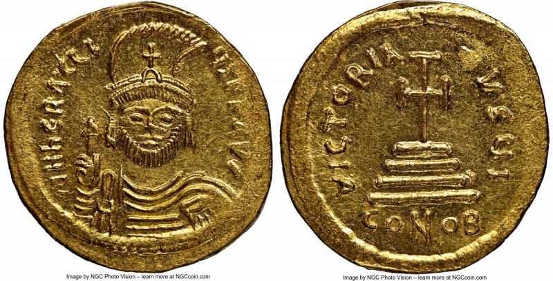 Heraclius (AD 610-641). AV solidus (21mm, 4.42 gm, 7h) NGC MS 4/5 - 3/5, edge ma...