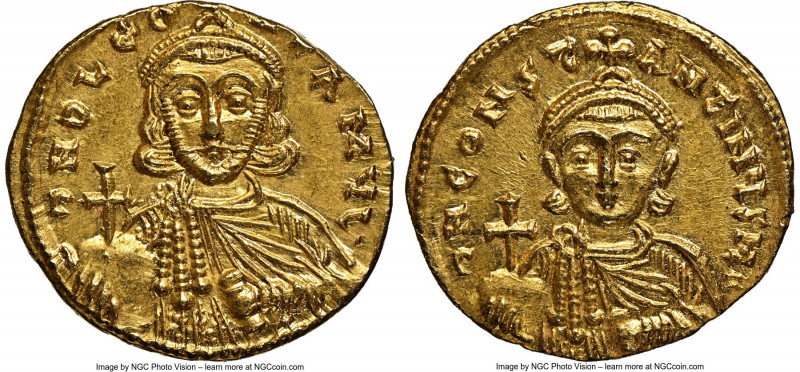 Leo III the Isaurian (AD 717-741), with Constantine V. AV solidus (20mm, 4.45 gm...